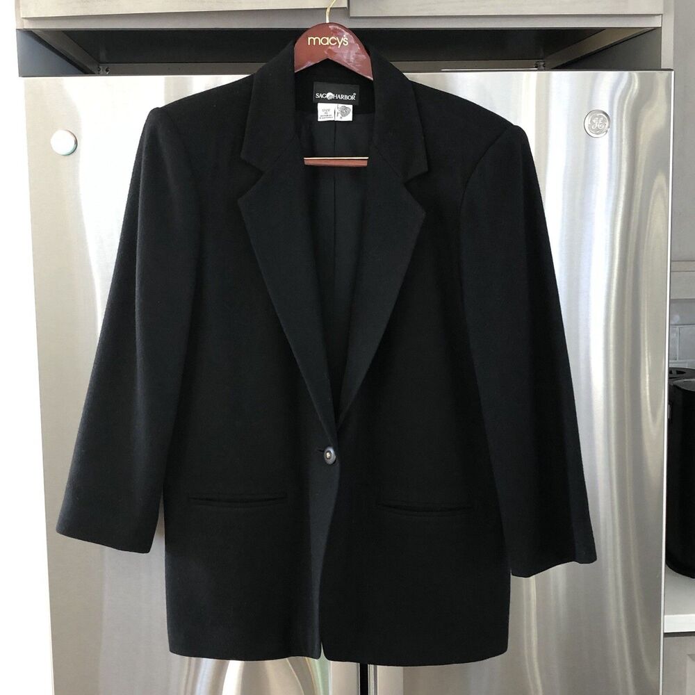 Sag Harbor Women’s Wool Blazer Jacket Size 16 Black Lined Old Money Luxury